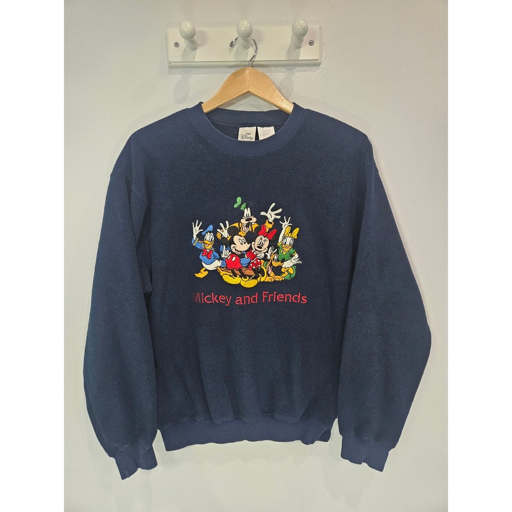 Disney Store Mickey and Friends Navy Blue Fleece Embroidered Sweatshirt Small